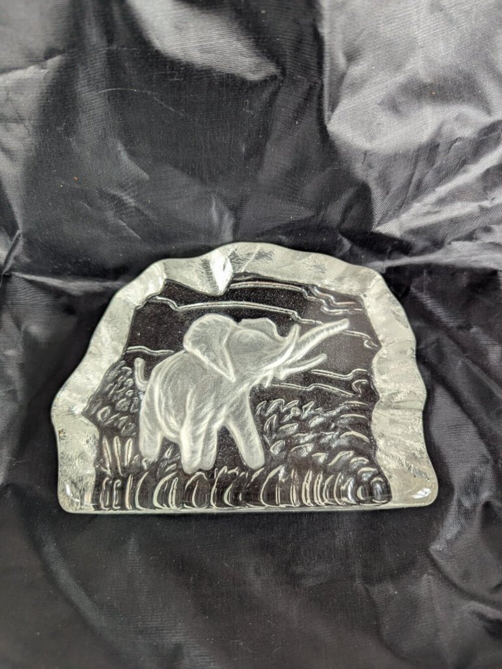Elephant Etched Glass Paperweight Flat Textured Office Safari Zoo Home Decor